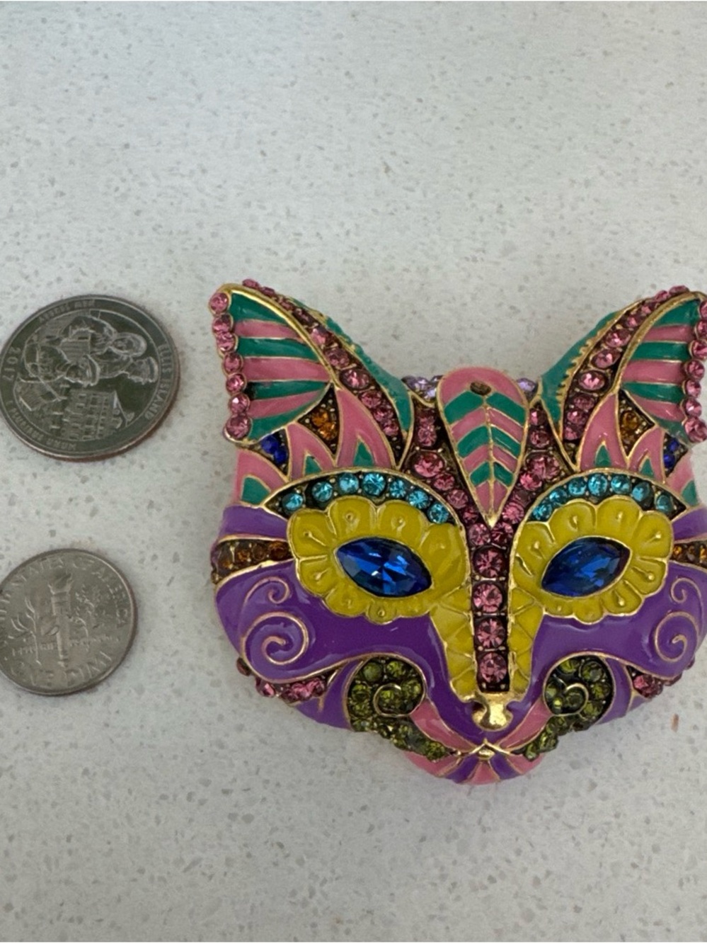 Colorful Fox Enamel & Crystal Brooch - Multicolor